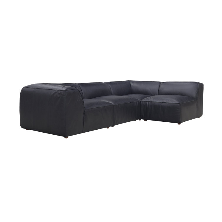 Vantage Black Leather Two Piece Modular Sectional with Wood Frame