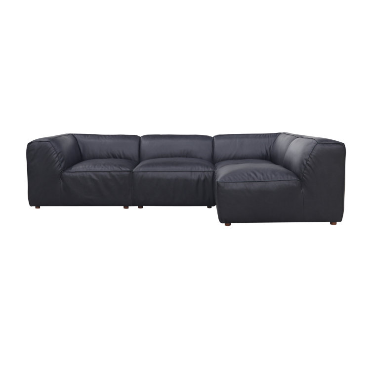 Vantage Black Leather Two Piece Modular Sectional with Wood Frame