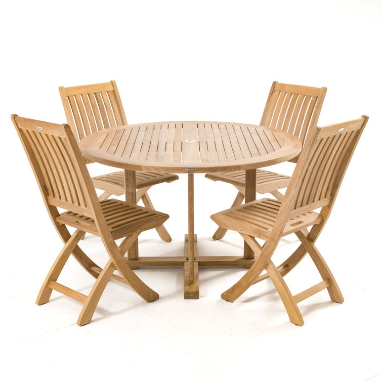 48" Round Brown Teak Outdoor Dining Table