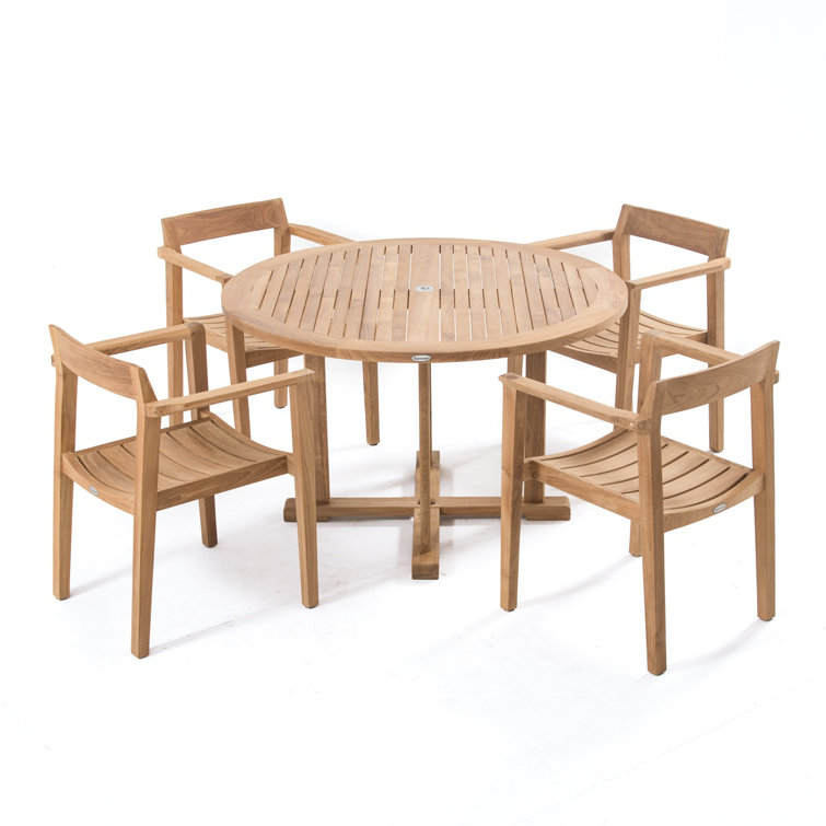 48" Round Brown Teak Outdoor Dining Table