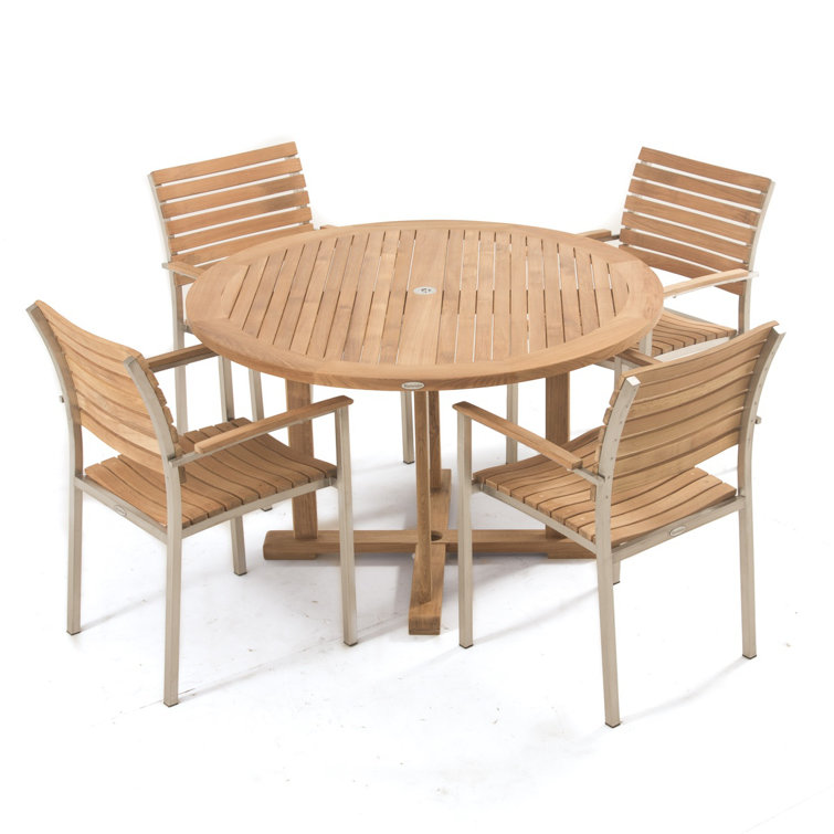 48" Round Brown Teak Outdoor Dining Table