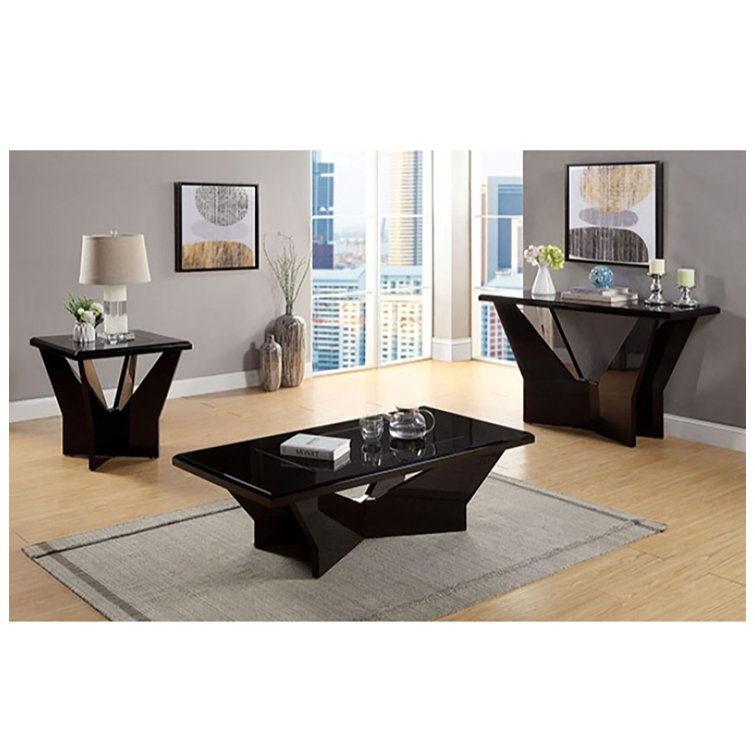 Ayleigh 47.25'' Black Glass Top Console Table with Sculptural Base