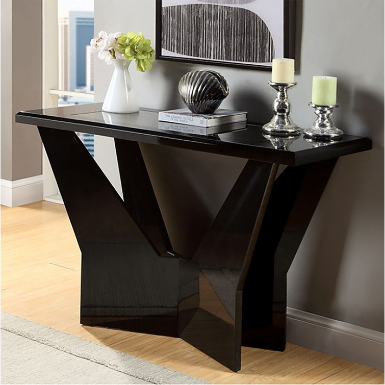 Ayleigh 47.25'' Black Glass Top Console Table with Sculptural Base