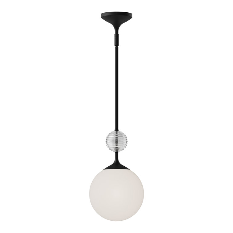 Matte Black and Opal Glass Globe Pendant Light