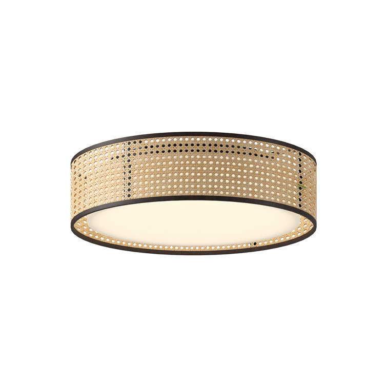 Lyla Natural Rattan and Black LED Drum Flush Mount