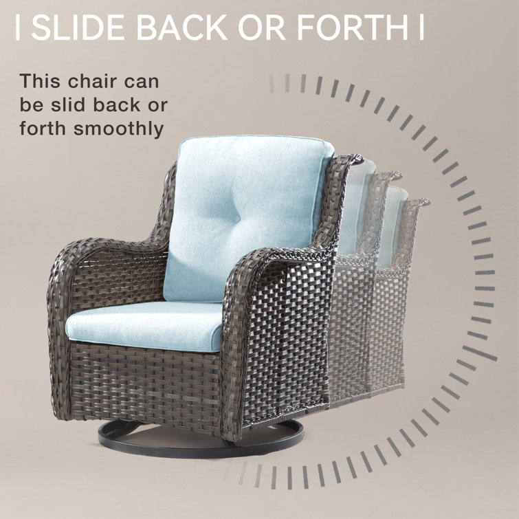 Modern Brown Steel Rocking Armchair with Baby Blue Cushions