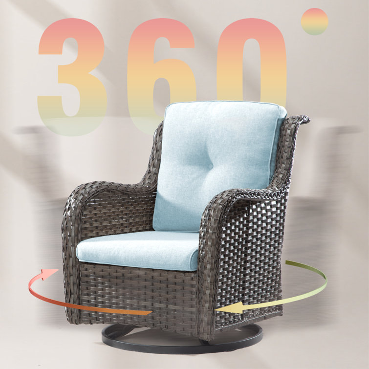 Modern Brown Steel Rocking Armchair with Baby Blue Cushions
