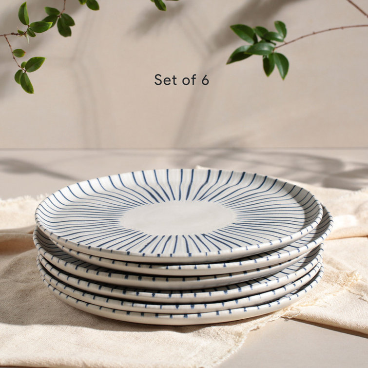 Handcrafted Blue and White Porcelain Dinner Plates, Set of 6