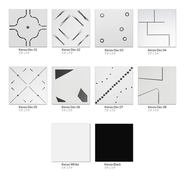 Kenzo 8" x 8" Black and White Porcelain Tile