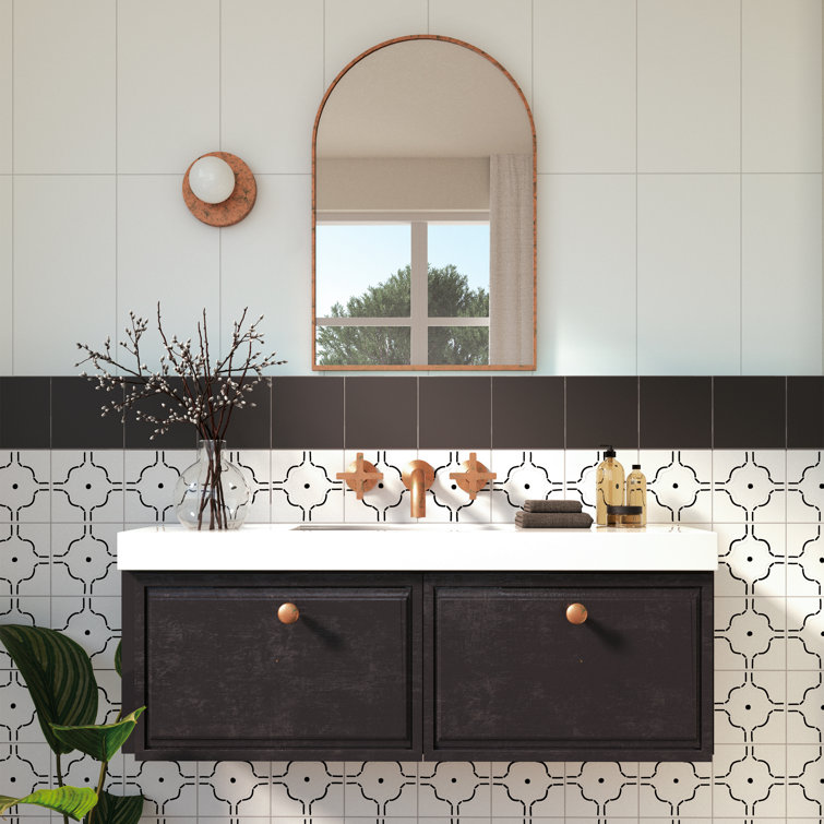Kenzo 8" x 8" White and Black Porcelain Patterned Tile