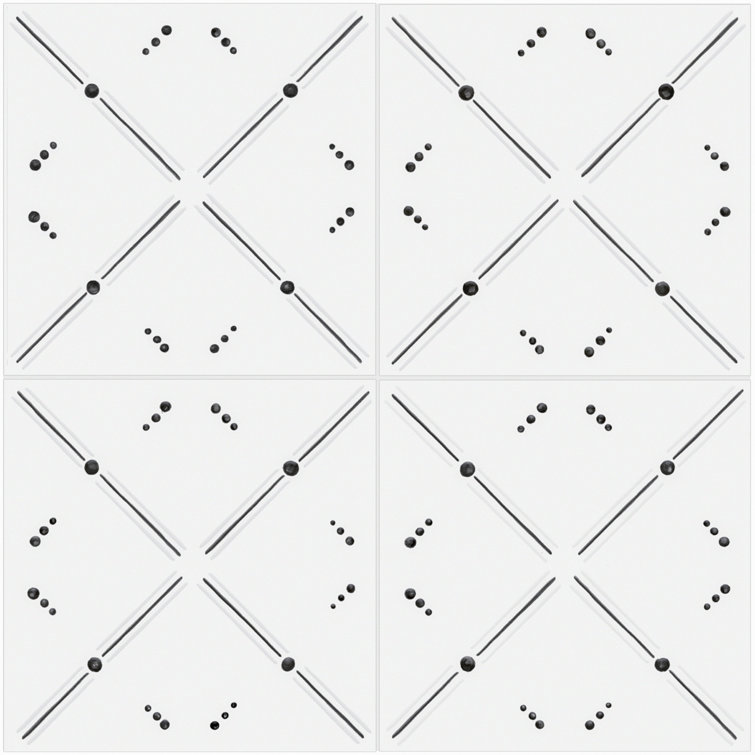 Kenzo 8" x 8" White and Black Porcelain Patterned Tile