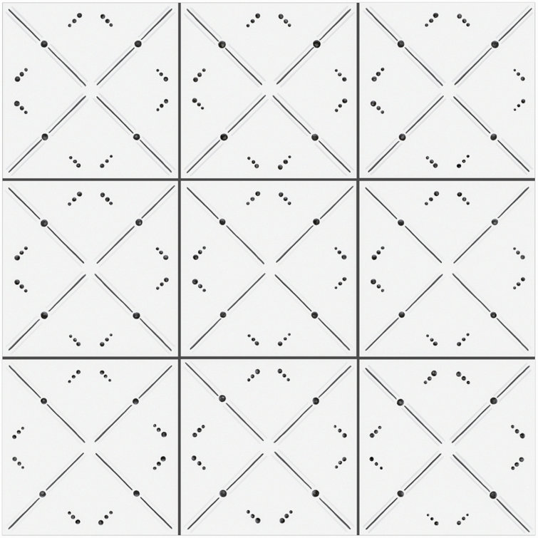 Kenzo 8" x 8" White and Black Porcelain Patterned Tile