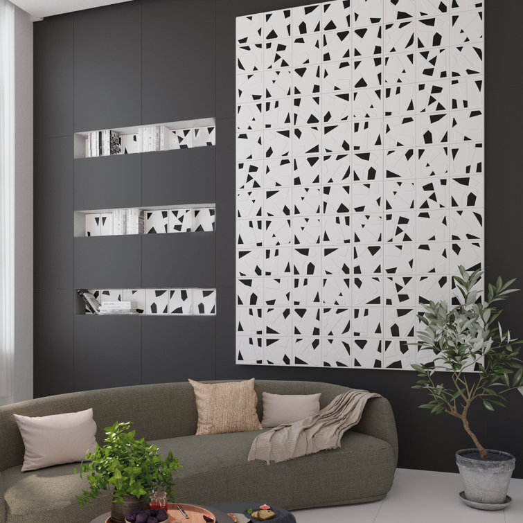 Kenzo 8" x 8" Black and White Porcelain Tile