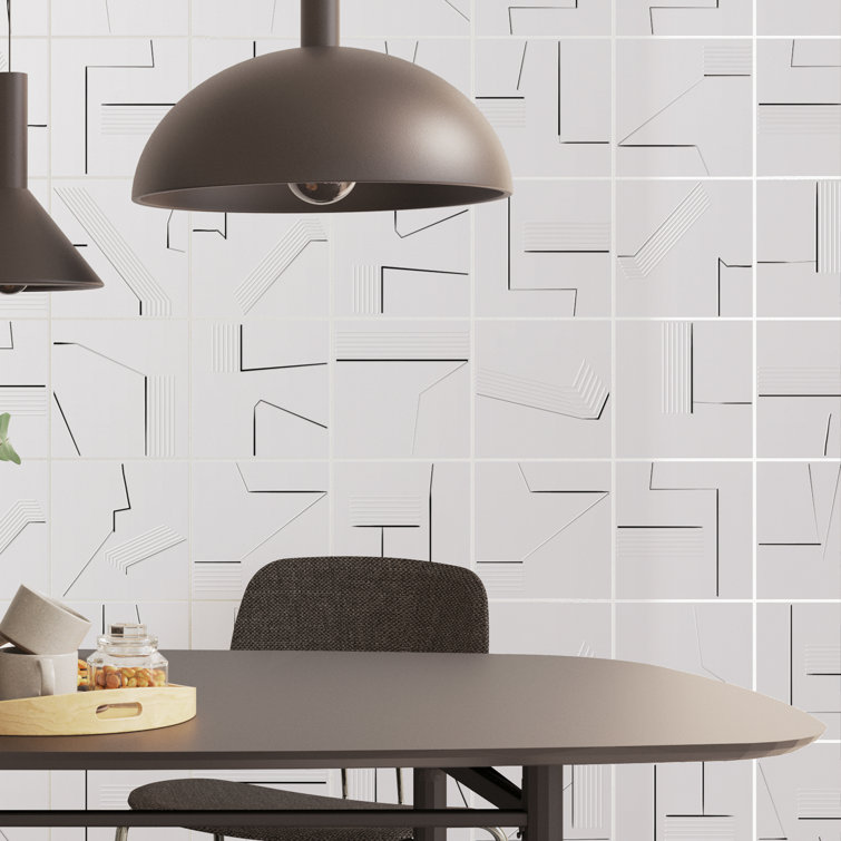 Kenzo 8" x 8" Black and White Porcelain Patterned Tile