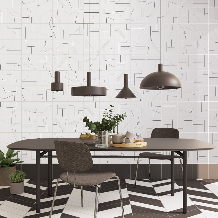 Kenzo 8" x 8" Black and White Porcelain Patterned Tile
