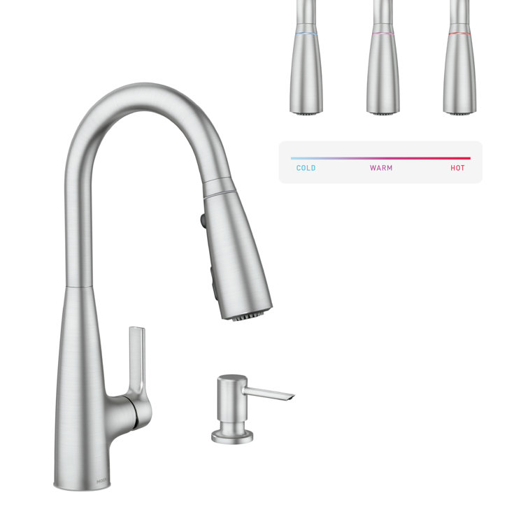 Stainless Steel Single-Handle Pull-Down Kitchen Faucet with LED Temperature Indicator