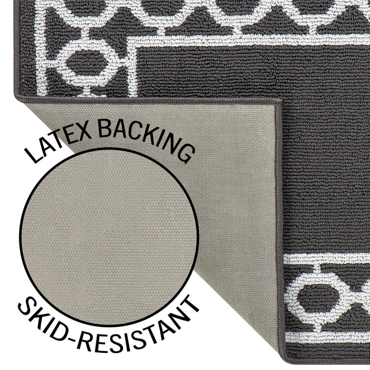 Dark Grey and White Tufted Trellis Runner Rug, 26" x 72"