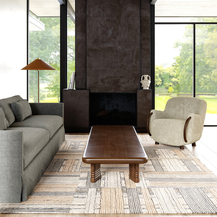Handmade Beige Wool Rectangular Striped Area Rug