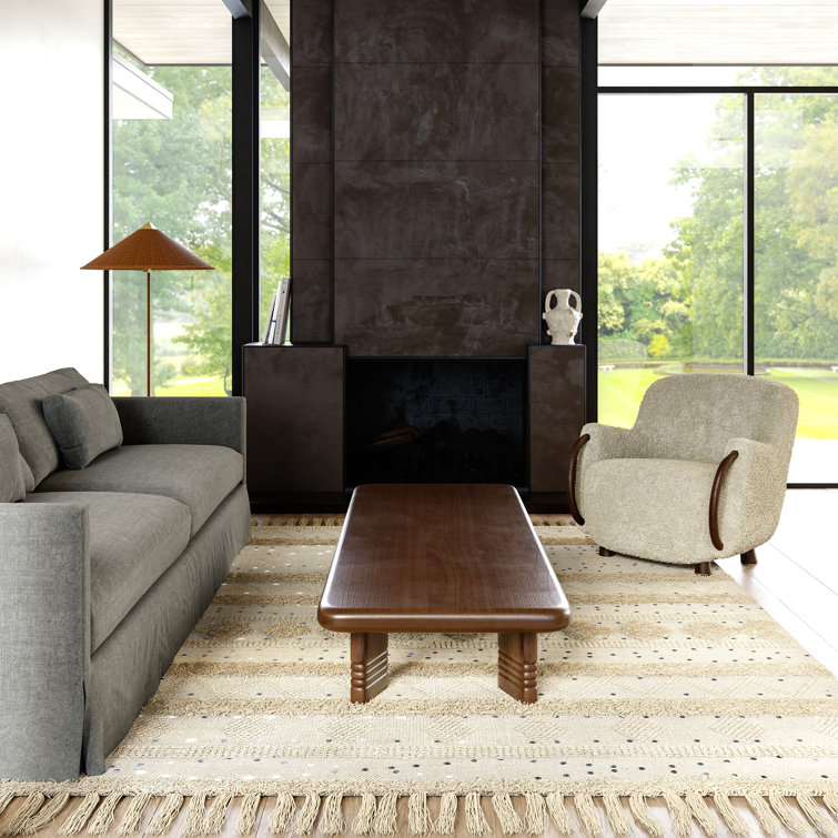 Ivory Hand-Tufted Wool Square Area Rug with Fringe