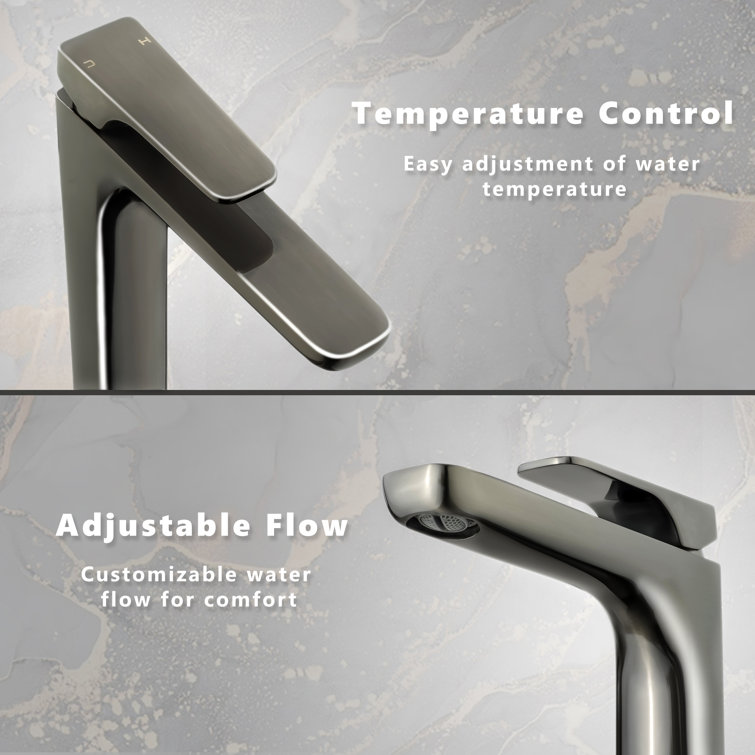 Brushed Gun Black High-Arc Single Handle Bathroom Faucet