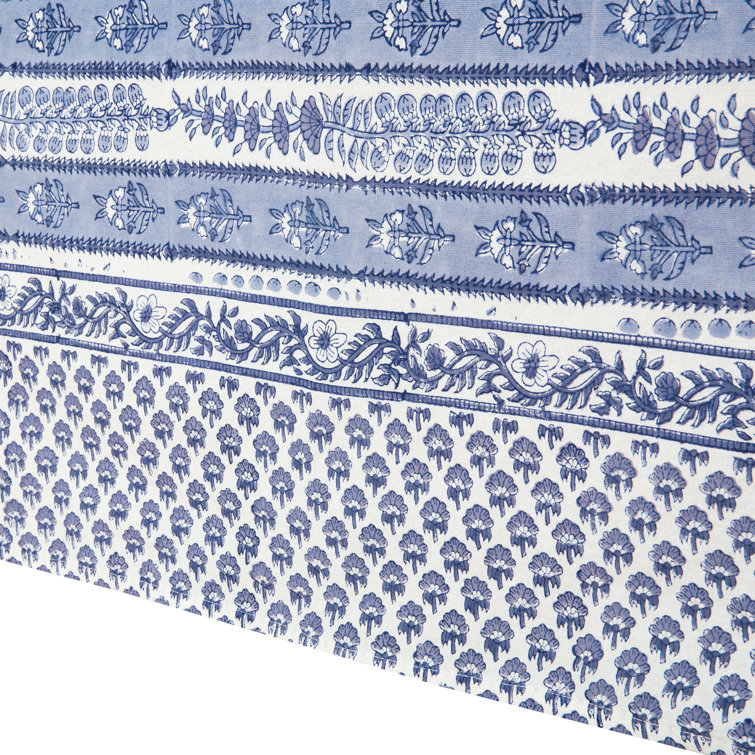Blue Marine Floral Rectangular Fabric Tablecloth 71x128
