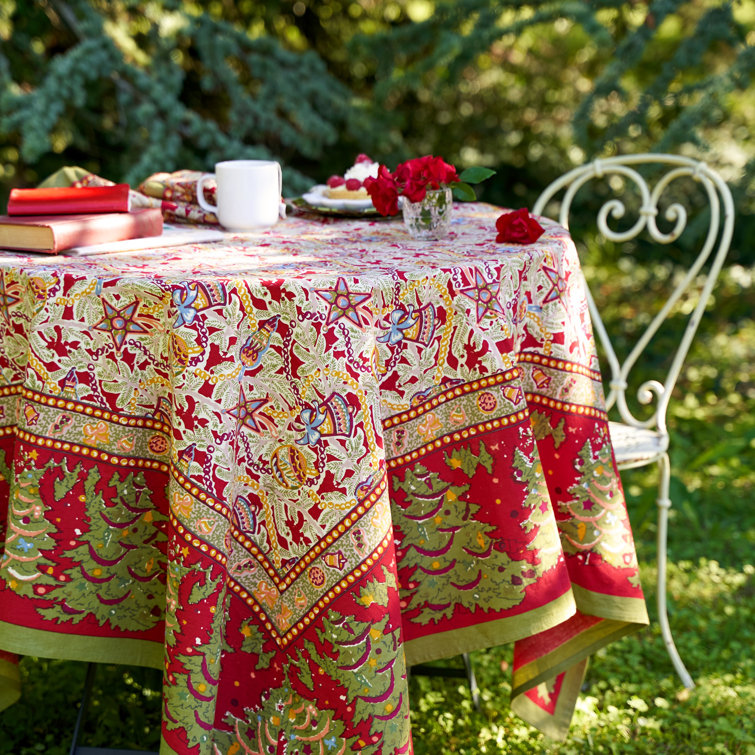 Noel Red and Green Cotton Square Tablecloth 59" x 59"