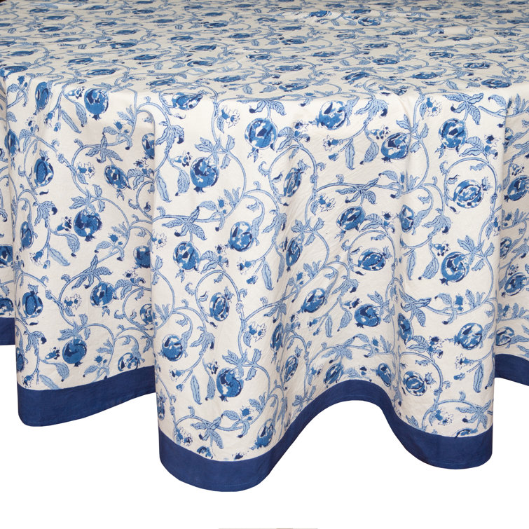 Blue Floral French Country Round Fabric Tablecloth