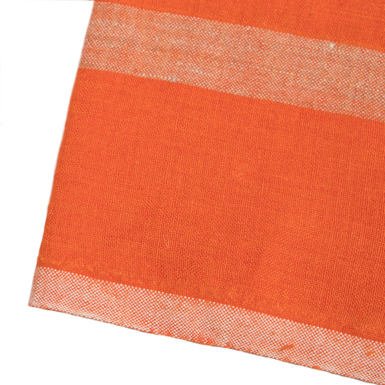 Orange and Natural Linen Stripe Tea Towel Set