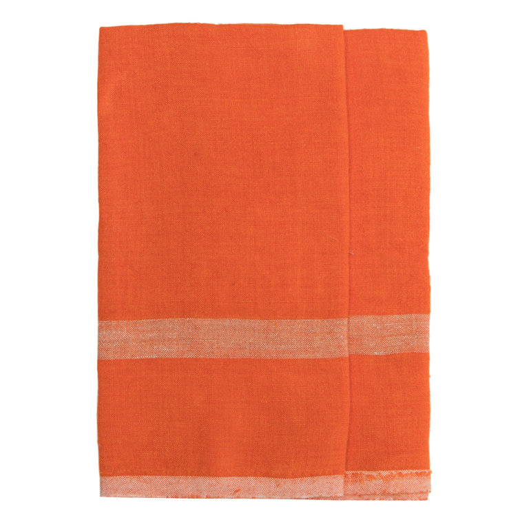 Orange and Natural Linen Stripe Tea Towel Set