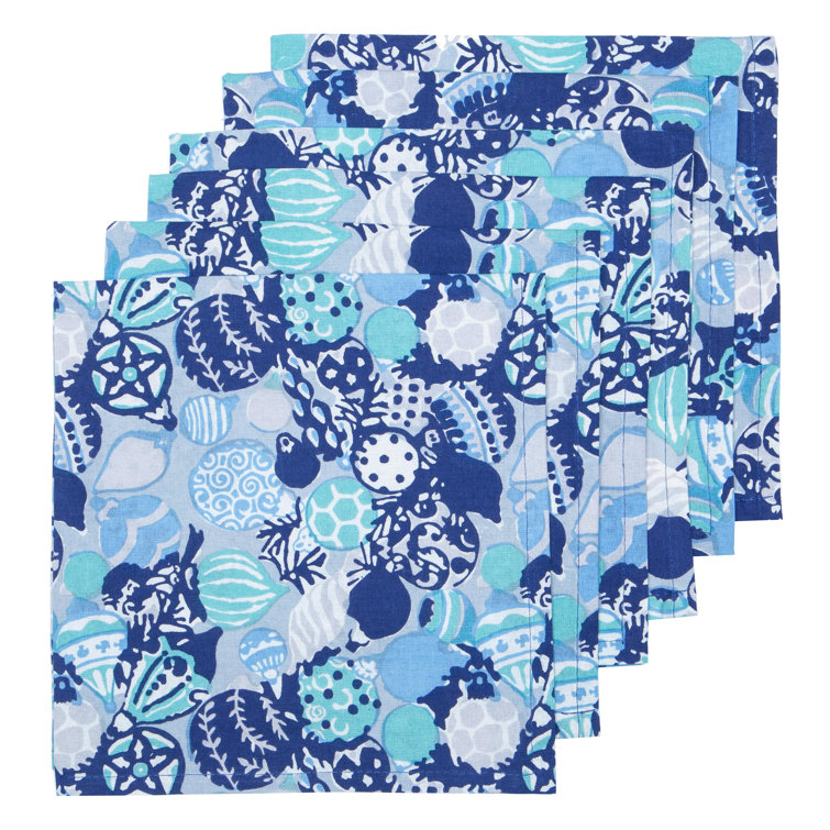 Blue Christmas Ornaments Cotton Napkins Set of 6