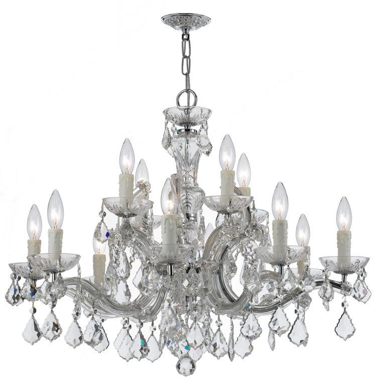 Polished Chrome and Crystal 12-Light Candle Chandelier