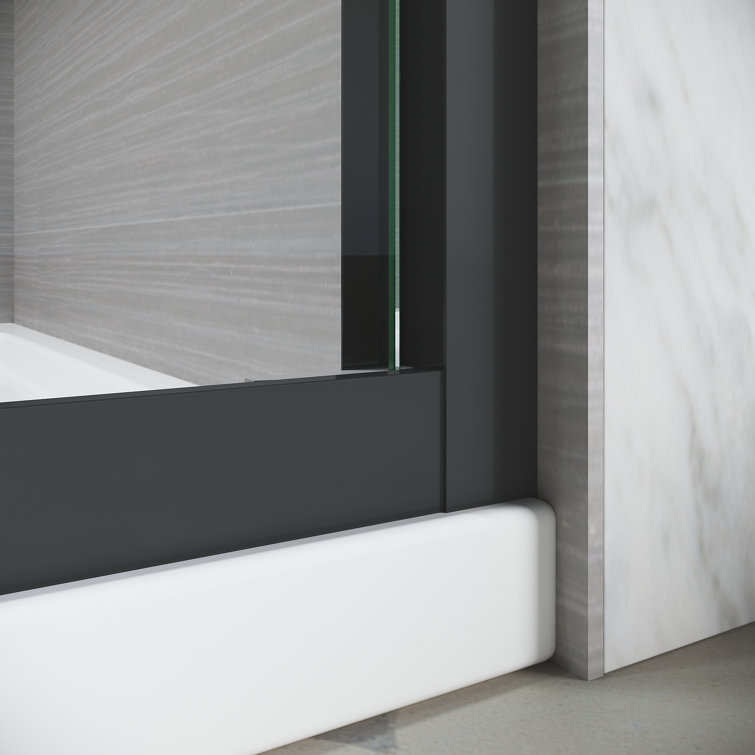 Matte Black Double Sliding Frameless Tub Door with Clear Tempered Glass