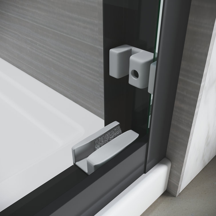 Matte Black Double Sliding Frameless Tub Door with Clear Tempered Glass