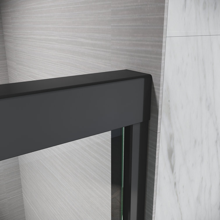 Matte Black Double Sliding Frameless Tub Door with Clear Tempered Glass