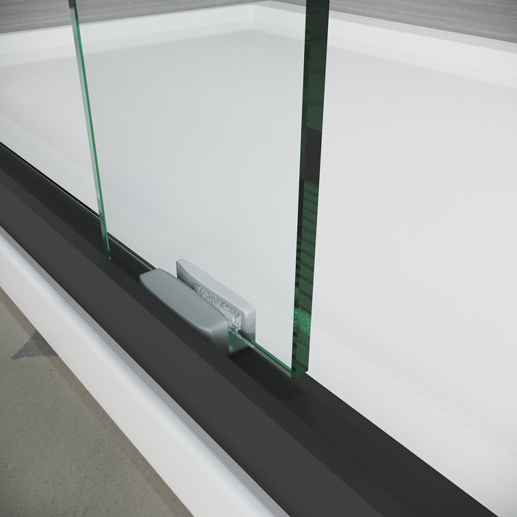Matte Black Double Sliding Frameless Tub Door with Clear Tempered Glass