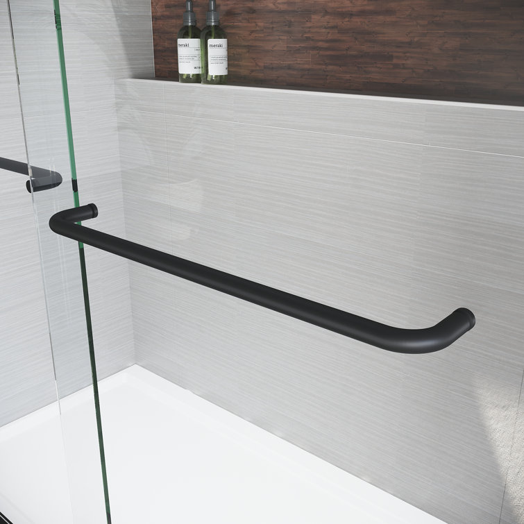 Matte Black Double Sliding Frameless Tub Door with Clear Tempered Glass