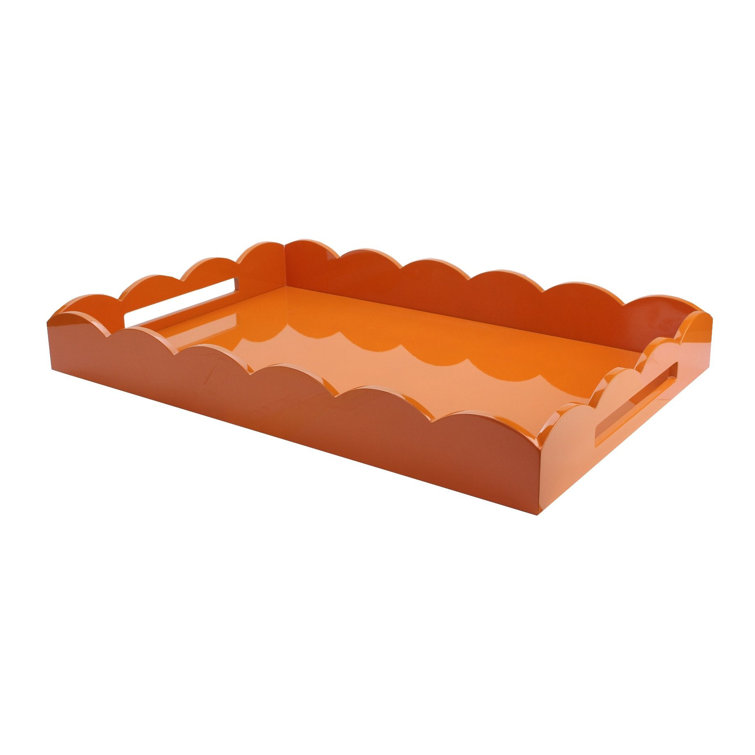 Orange High Gloss Lacquer Scalloped Decorative Tray