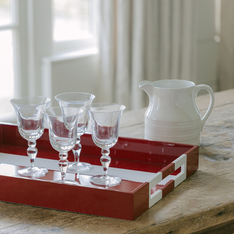 Large Red and White Striped Lacquered Ottoman Tray