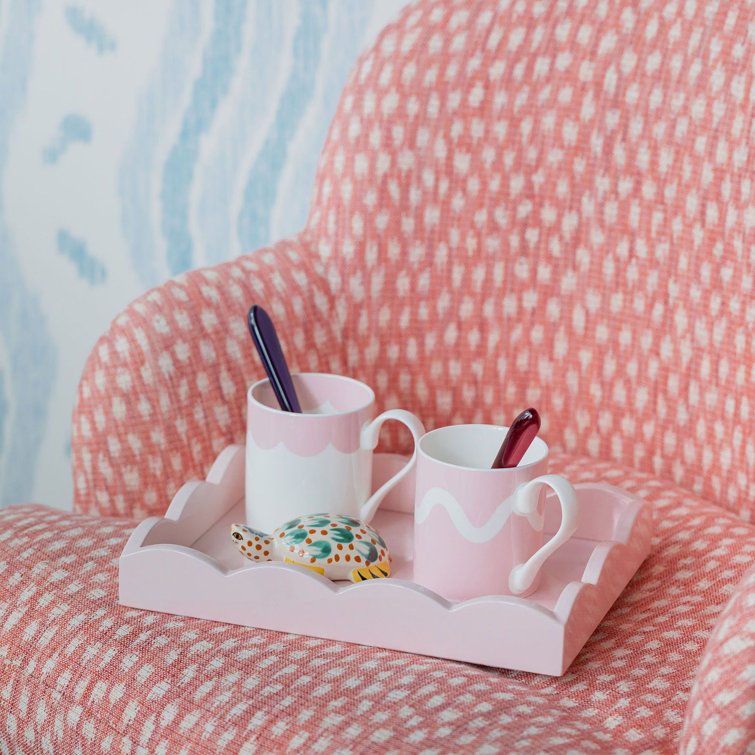 Small Scalloped Eau de Nil Lacquer Tray with Velvet Base