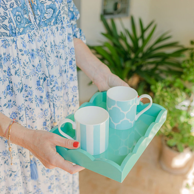 Small Scalloped Eau de Nil Lacquer Tray with Velvet Base