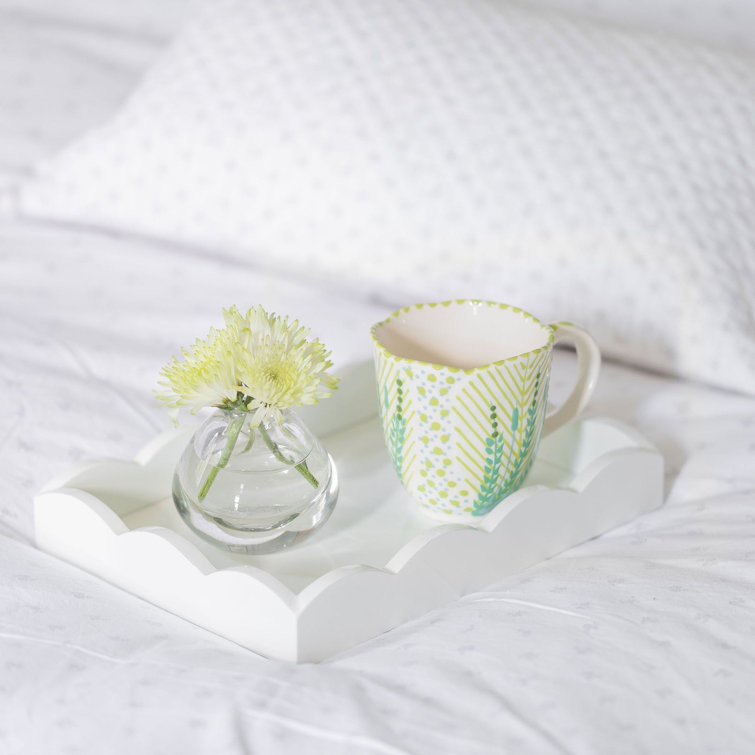 Small Scalloped Eau de Nil Lacquer Tray with Velvet Base