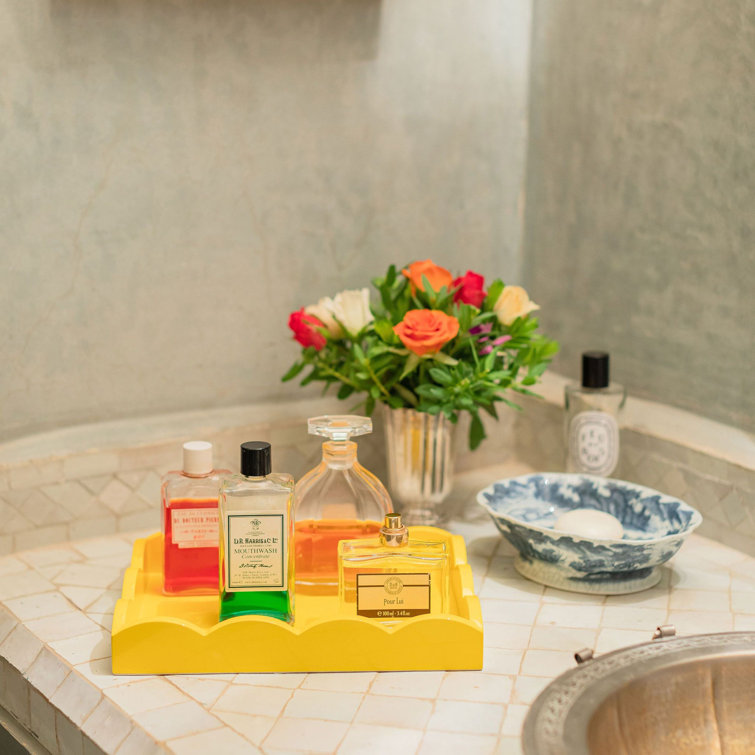 Small Scalloped Eau de Nil Lacquer Tray with Velvet Base