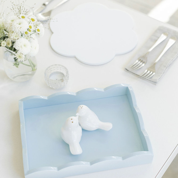 Small Scalloped Eau de Nil Lacquer Tray with Velvet Base