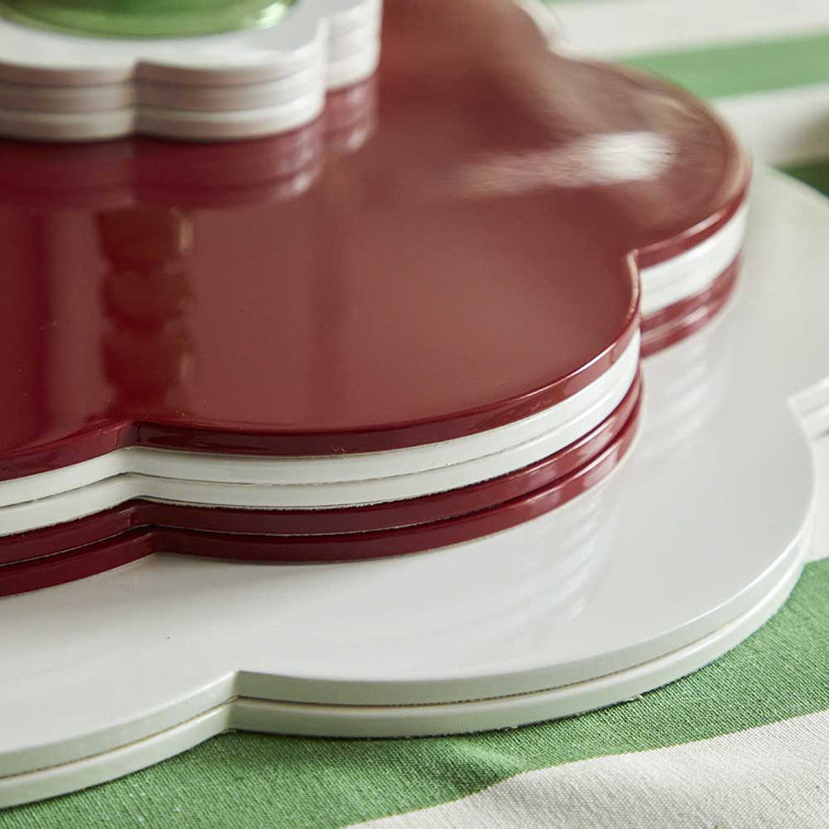 White Scalloped Lacquer 16" Placemats, Set of 4