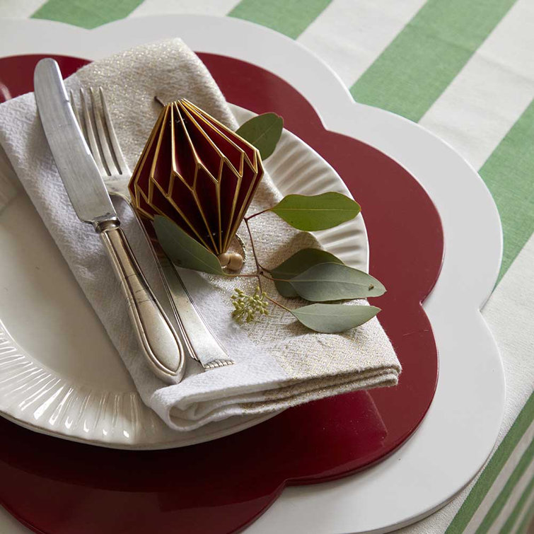 White Scalloped Lacquer 16" Placemats, Set of 4