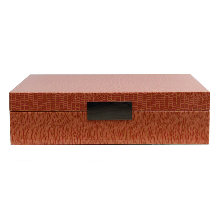 Orange Croc Lacquered Hinged Rectangular Box with Faux Leather Interior