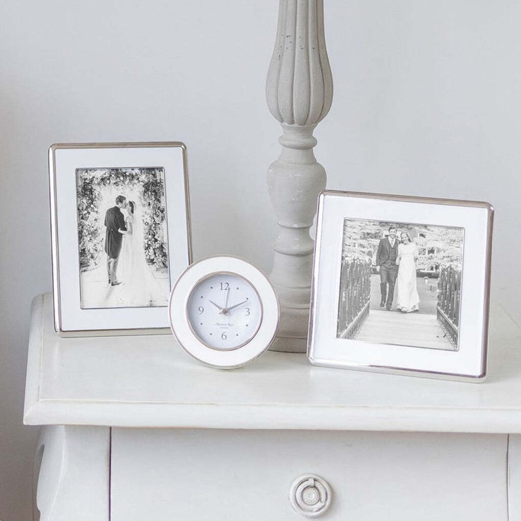Elegant 5x7 Silver and White Enamel Tabletop Frame