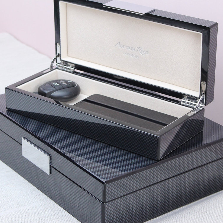Blue Lacquered Rectangular Decorative Box with Faux Leather Interior