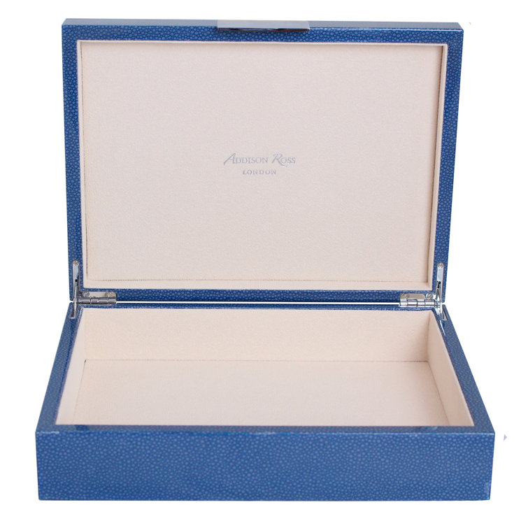 Blue Lacquered Shagreen Jewelry Storage Box with Silver Clasp