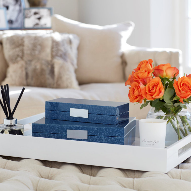 Blue Lacquered Shagreen Jewelry Storage Box with Silver Clasp
